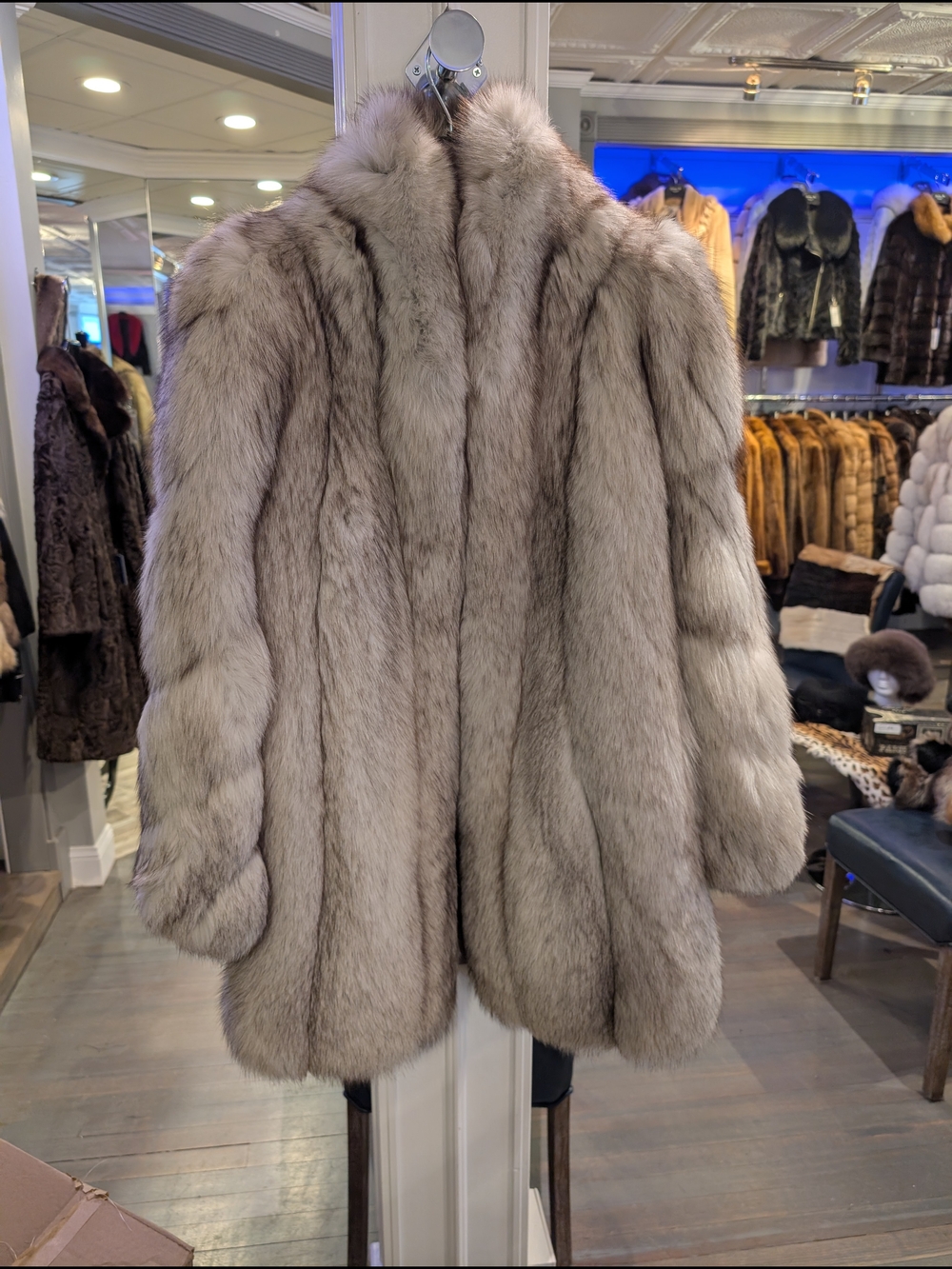 Luxurious Women's Taupe Fox Fur Coat - Elegant Winter Jacket Finger Tip Length